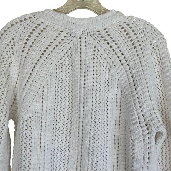 T TAHARI Women's Open Knit Cotton Blend Crewneck Sweater Chunky Knit Fisherman - Picture 7 of 16